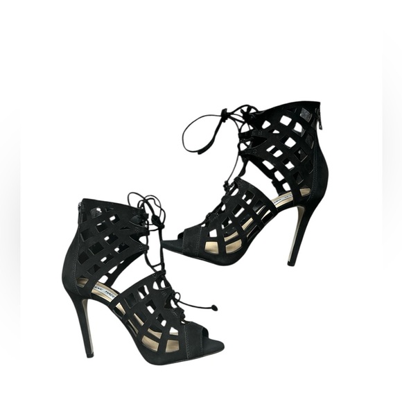 Steve Madden NWOT Sedduce Black Leather Upper Cage High Heels size 6 - Picture 2 of 7